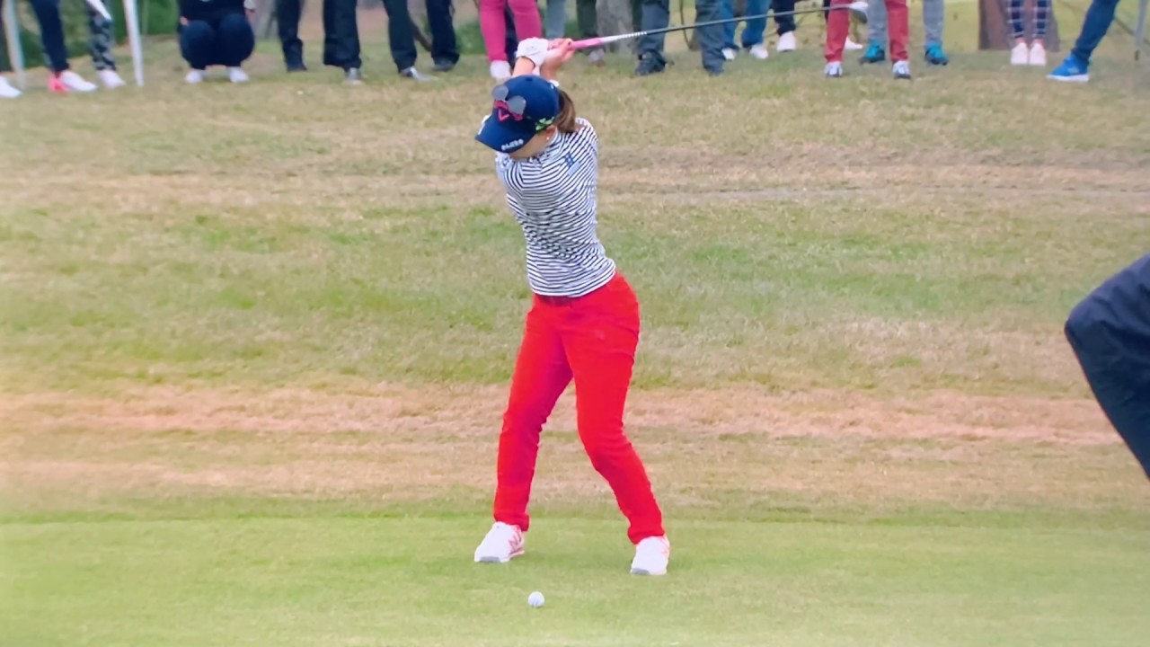 【ゴルフ】 上田桃子 前から&右から スローモーションスイング