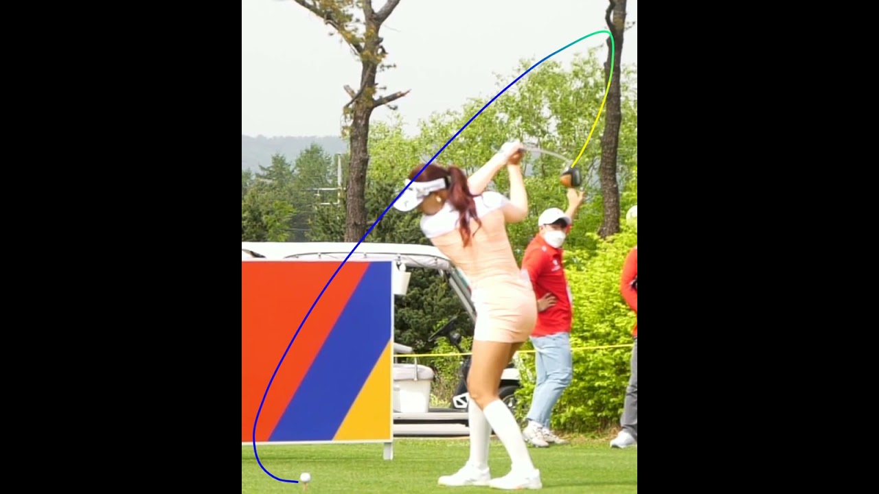 Beauty Golfer "Hyunju Yoo" Face On Fantastic Swing Motion, Hot 美女ゴルファー「ユ・ヒョンジュ」正面 幻想的なスイングモーション