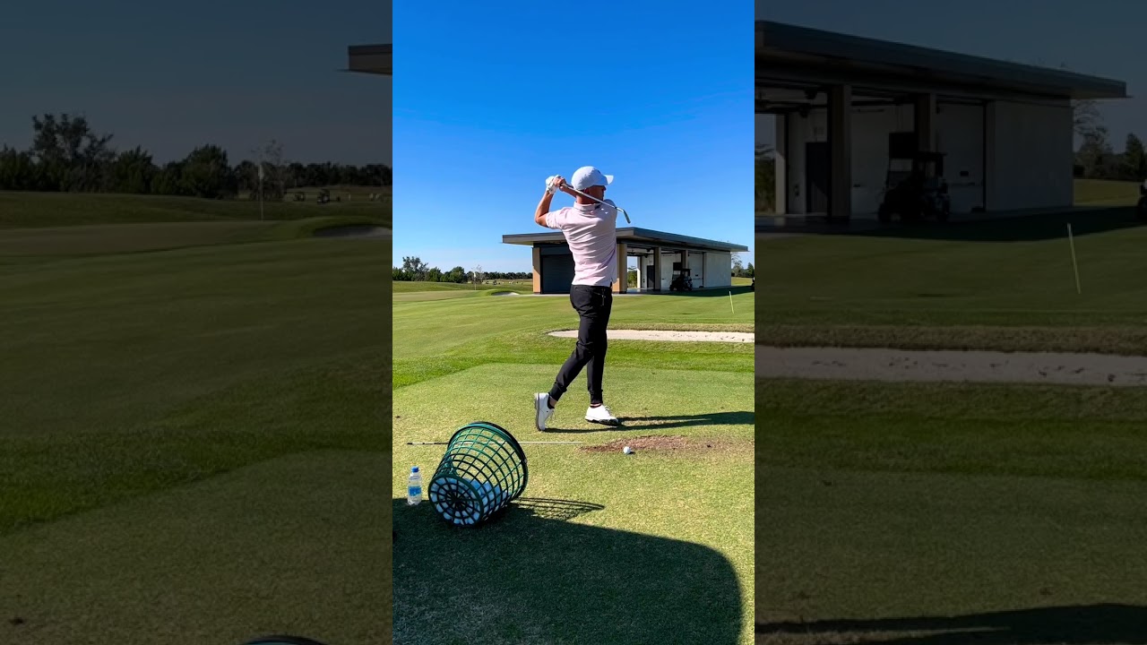 PGA Tour player Justin Thomas practices iron shots