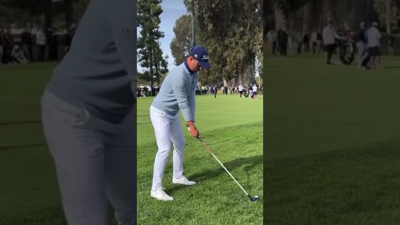 Justin Thomas hitting 3 wood out of the rough at the 2023 Genesis