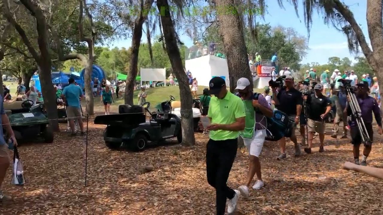 Jordan Spieth Gary Woodland Sam Burns walk from 8th hole at Valspar Championship 2023 Round 2