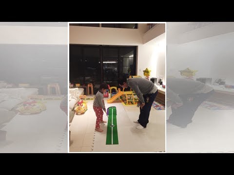 東尾理子、息子が自宅でゴルフの練習「何事もコツコツ」