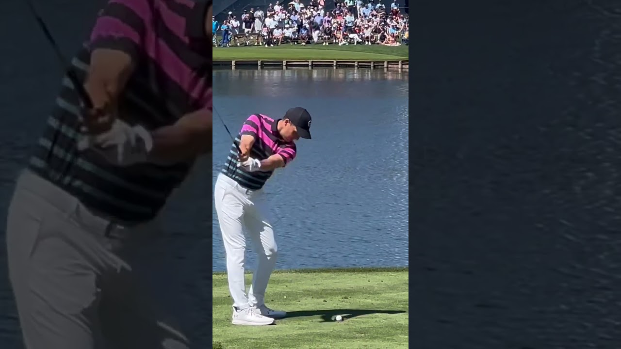 Jordan Spieth golf swing on hole 17 island green at the Players Championship 2023