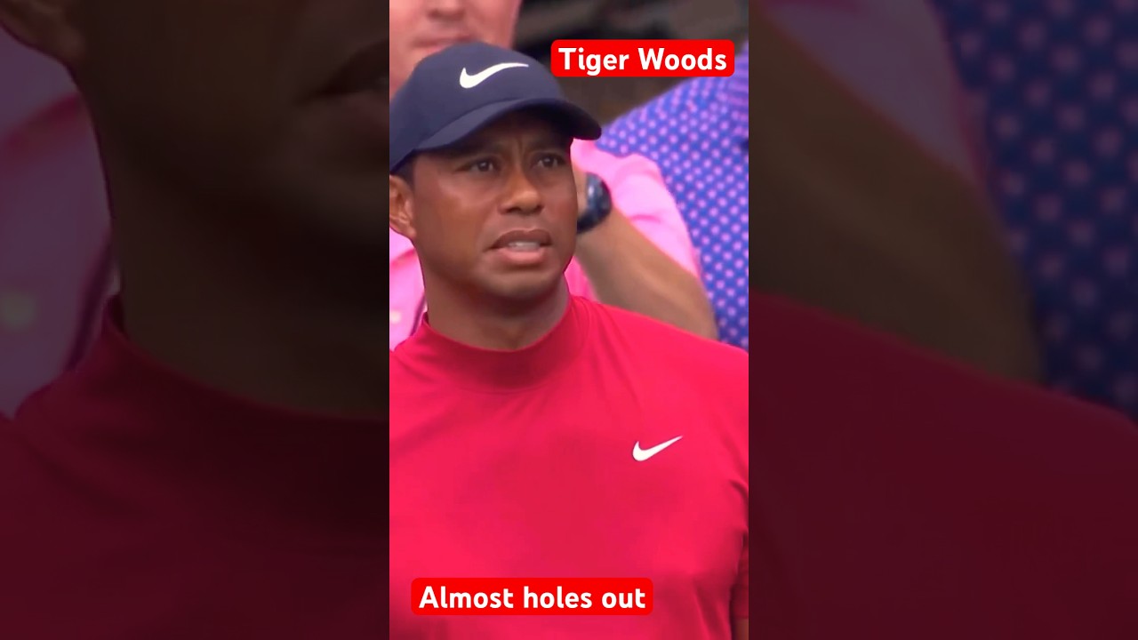 Tiger Woods almost holes out at the Masters