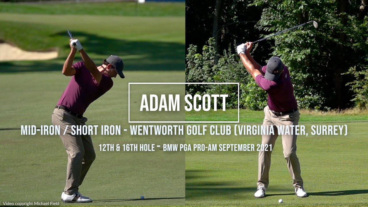 Adam Scott Golf Swing Mid & Short Iron (DTL & FO views) Wentworth Golf Club (Surrey) September 2021.
