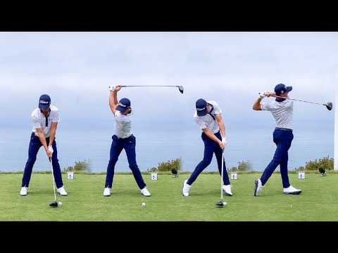 JUSTIN THOMAS GOLF SWINGS 2022 - IRON + DRIVER - DTL & FACE ON - SLOW MOTION 4k