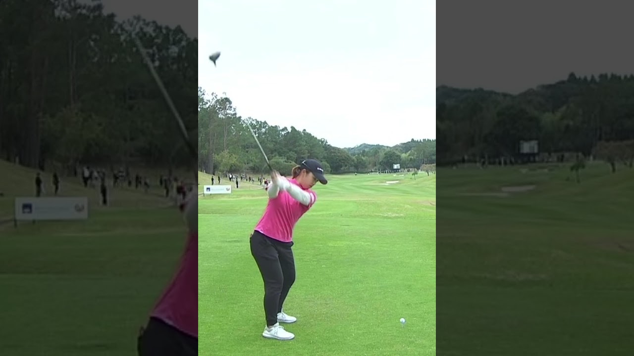 【西郷真央　ドライバーショット】ゴルフ　スイング　ゴルフスイング　初心者　スロー　スローモーション　アイアン　プロ　女子プロ　ゴルフ女子　MCS 2023.7 #shorts