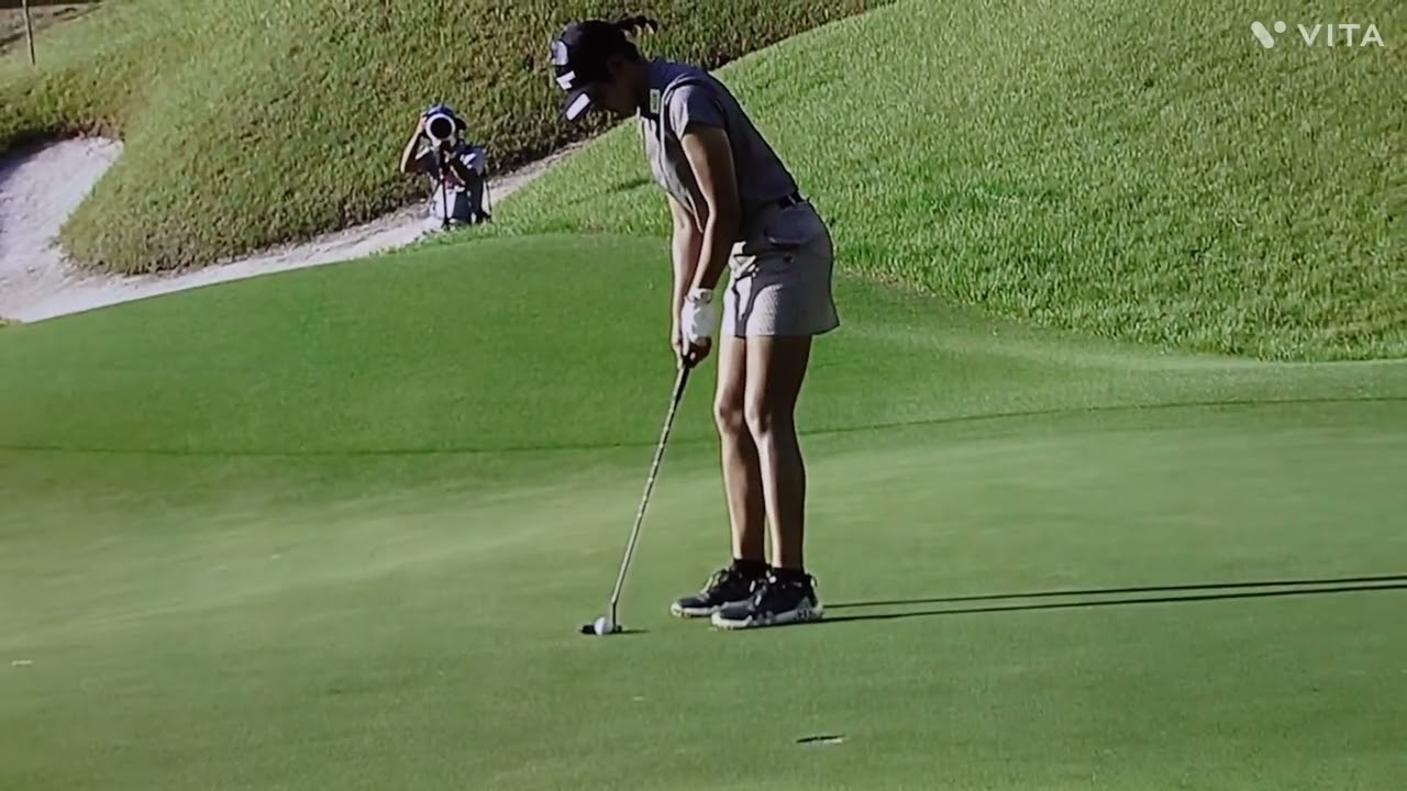 原 英莉花プロ💕ナイスチップインバーディー☺️ナイスオンだけど短いパットを外しご立腹⁉️