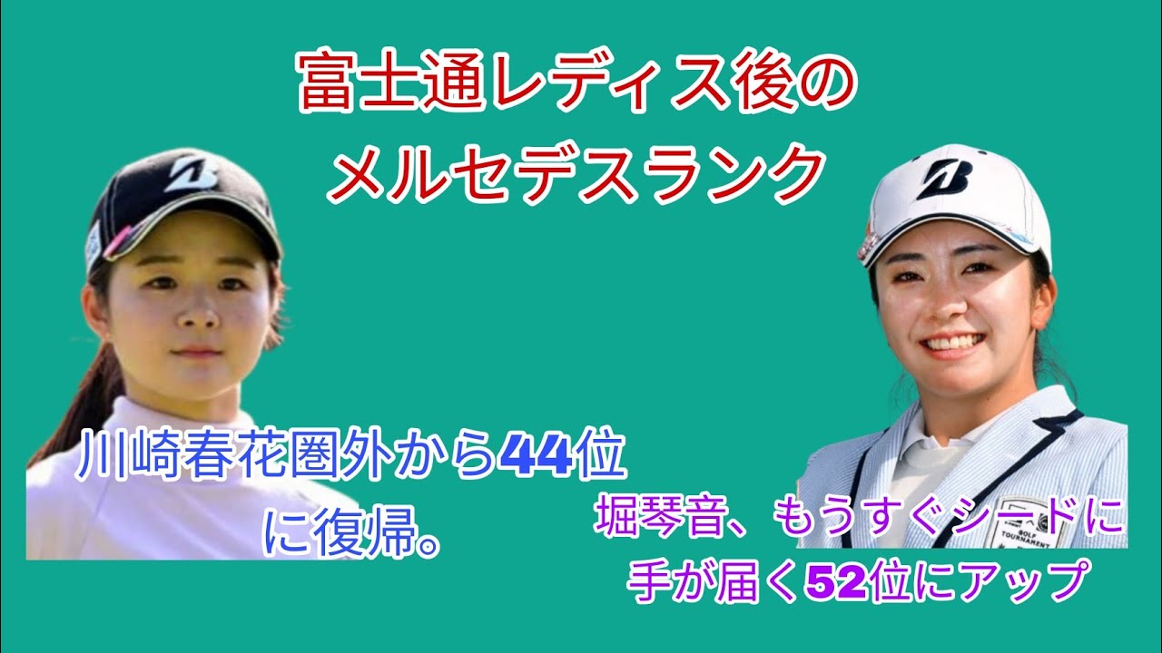 富士通レディス後のメルセデスランク。川崎春花がシード圏内の44位入り。堀琴音は5ランクアップしてもうすぐ手が届く52位