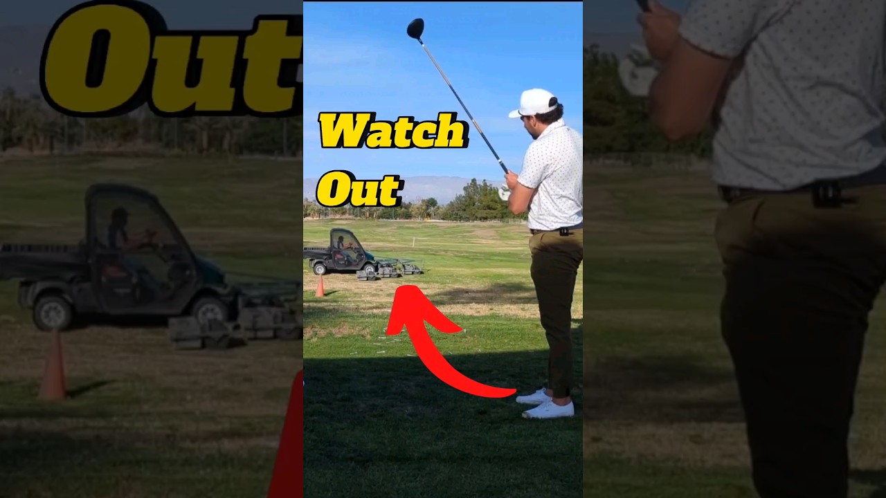 Don't aim for the range carts! 😳 #golf #golfer #golfing #golfswing #ytshorts #trickshot #fyp #viral