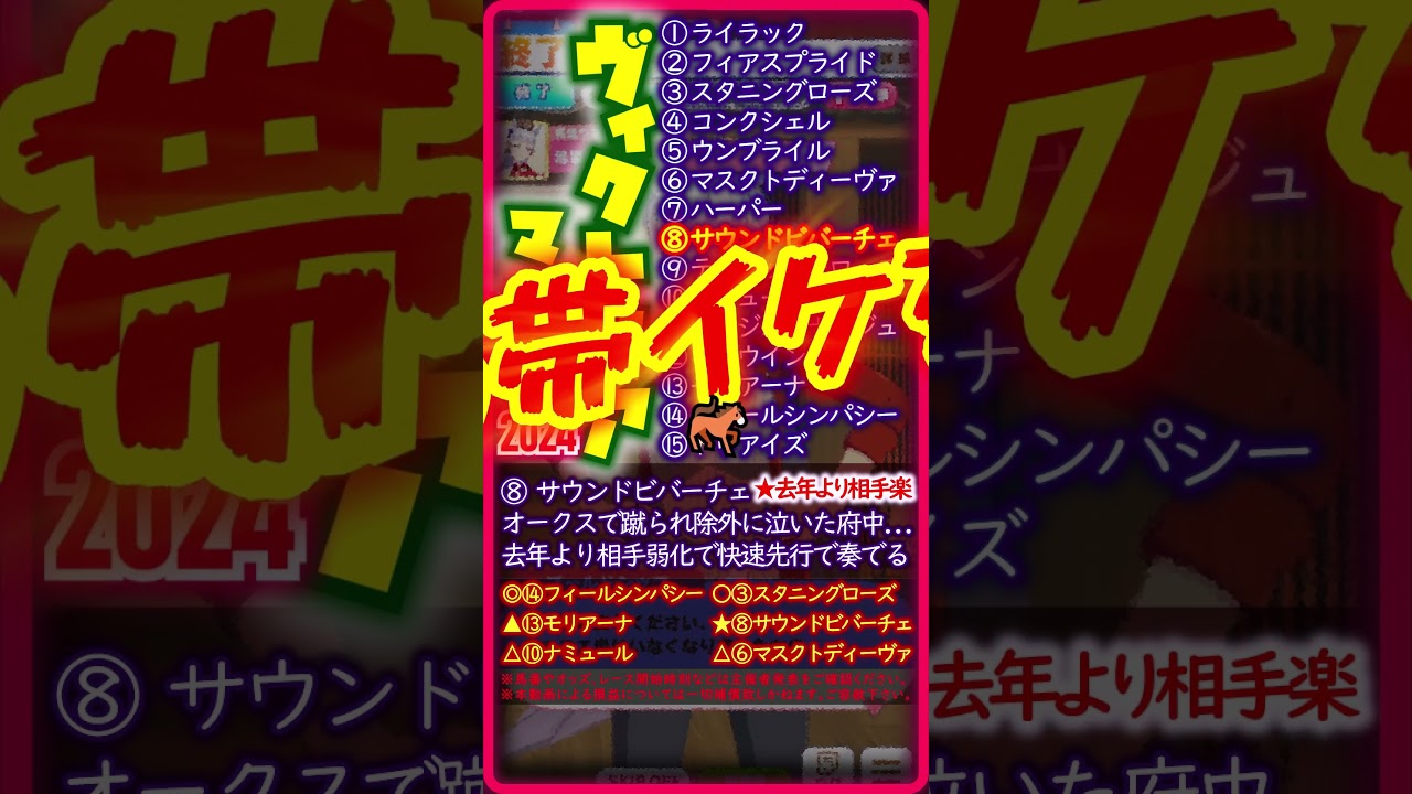 ※説明欄にレース回顧あり【ヴィクトリアマイル2024】爆速１分競馬予想 根拠：Ｂコース替わりで内前先行有利は皆が警戒して妙味薄い。東京マイル、1800～2000m好時計持ち馬狙う。良馬場予想