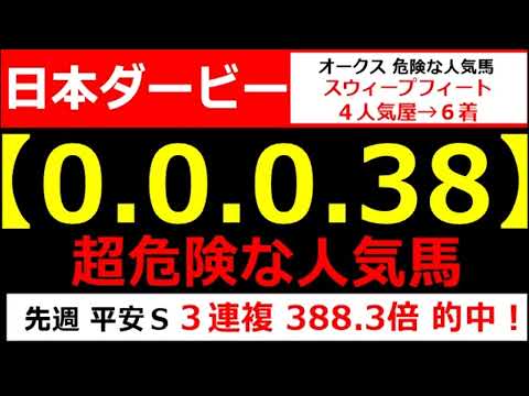 日本ダービー2024【0-0-0-38】ヤバいヤバい！あの人気馬 絶望的・・・ （オークス 天皇賞春 中山牝馬Ｓ スプリングＳ 大阪杯 桜花賞  危険な人気馬  的中！）