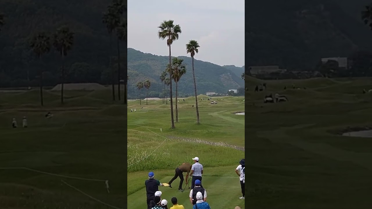 瀬戸内海 9番ホール ティーショット 比嘉一貴 堀川未来夢 杉原大河 ミズノオープン 2024 池越え
