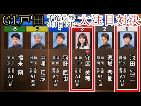 【G1戸田競艇】大注目！③守屋美穂VS予選1着ピン勝負①池田浩二