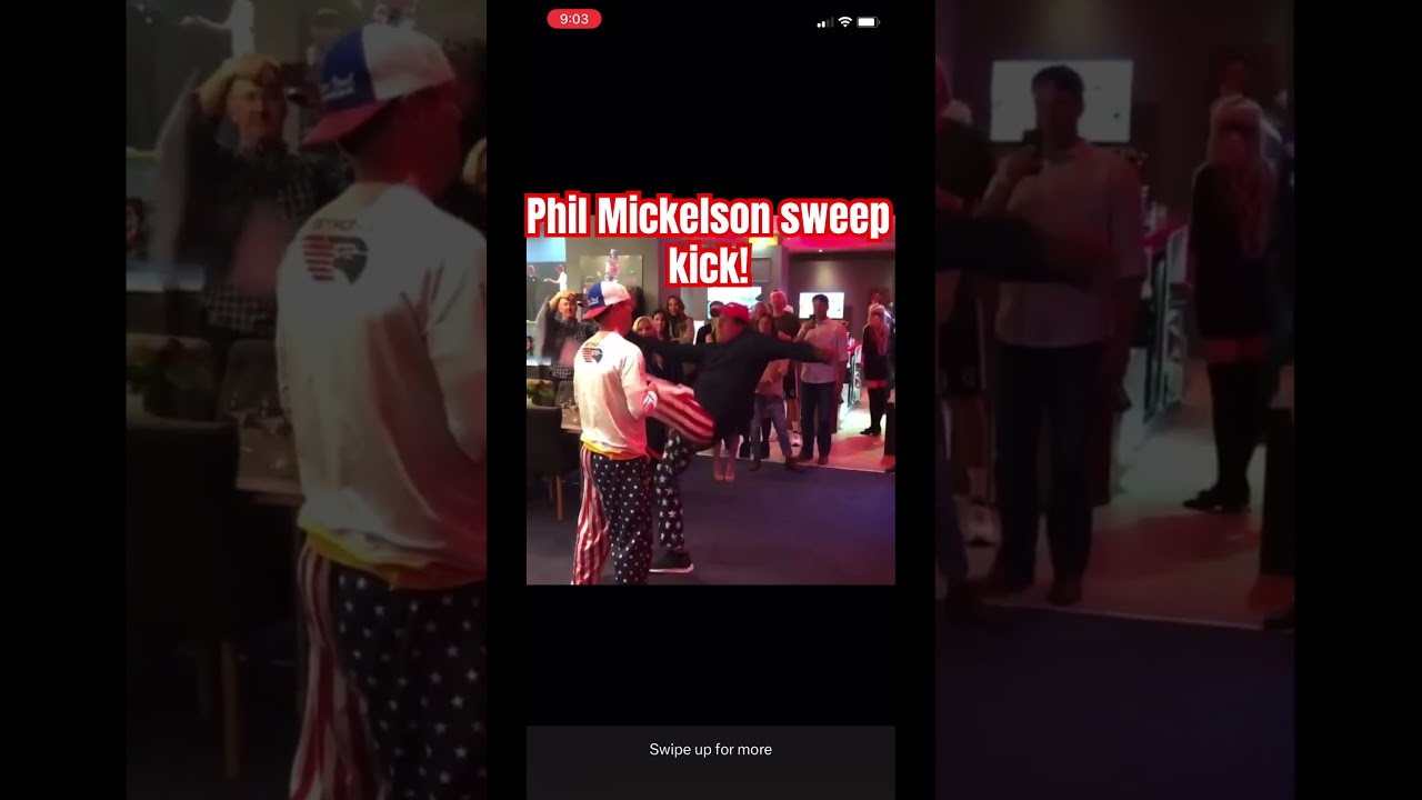 Phil Mickelson sweep kicks Bud Light off dudes noggin! #philmickelson #livgolf #funnyvideos