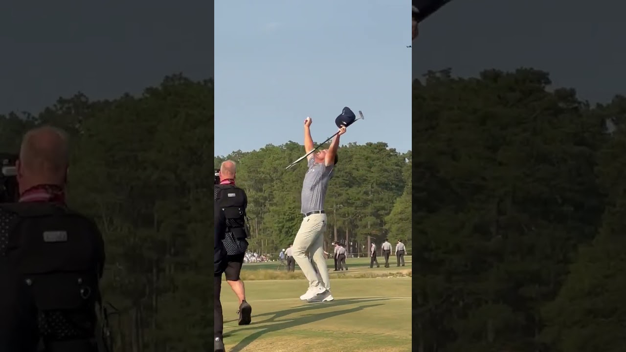 DeChambeau’s celebration just after winning the 2024 US Open #golf #dechambeau #usopen