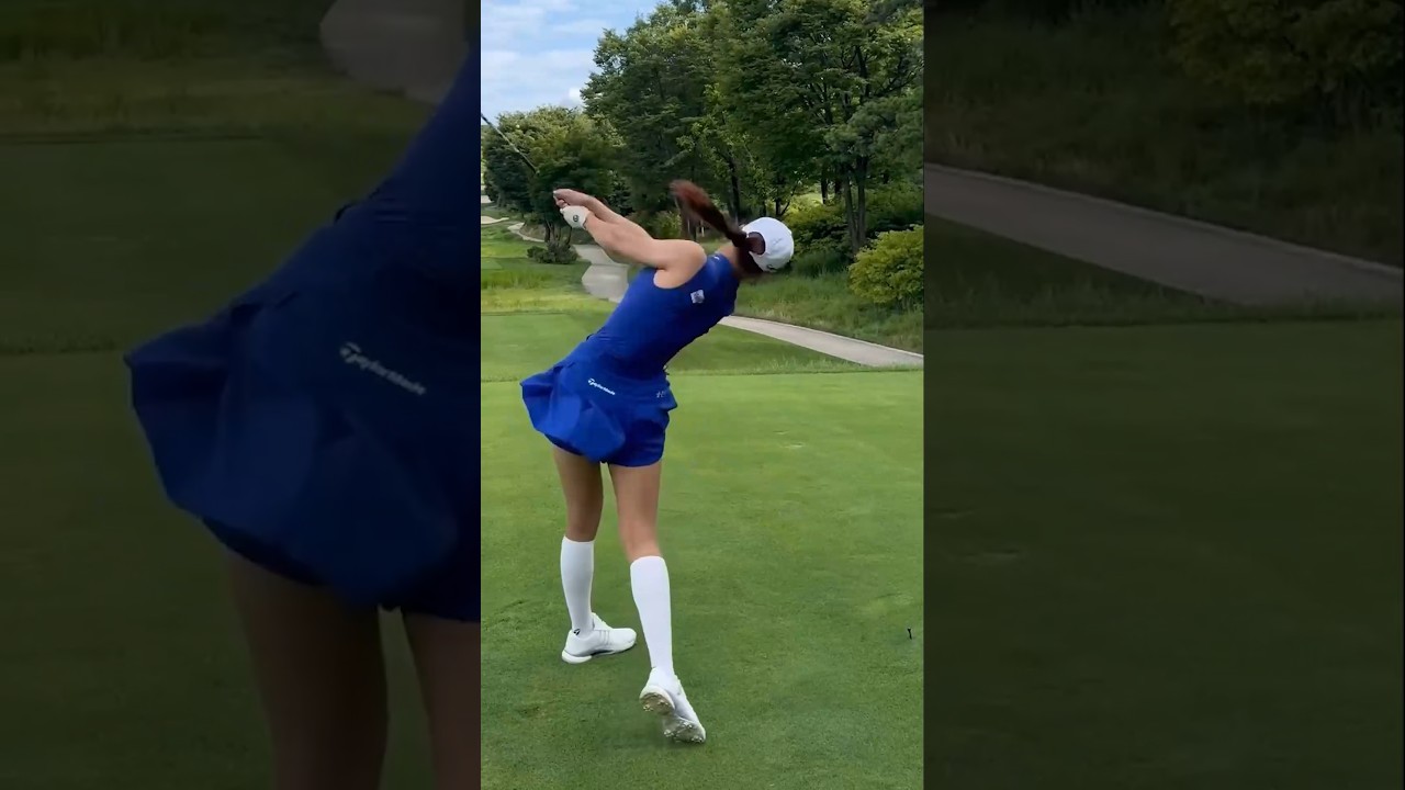 파워 임팩트!!🔥• 역동적인 스윙 💙 | KLPGA 유현주 투어프로 @_hyunju.__ #응원릴레이2024 #골프 #golf #golfswing