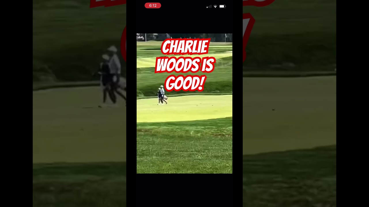 Charlie Woods stiffs and iron as Tiger Woods is happy! #tigerwoods #charliewoods #golf