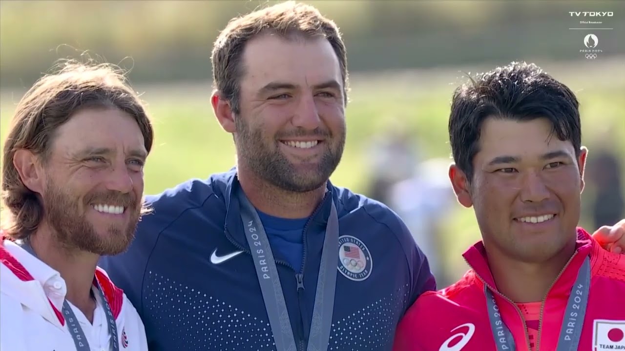 【表彰式】松山英樹 男子ゴルフ初メダルに笑顔！金メダリスト・S.シェフラーは涙抑えられず…｜パリオリンピック ゴルフ男子