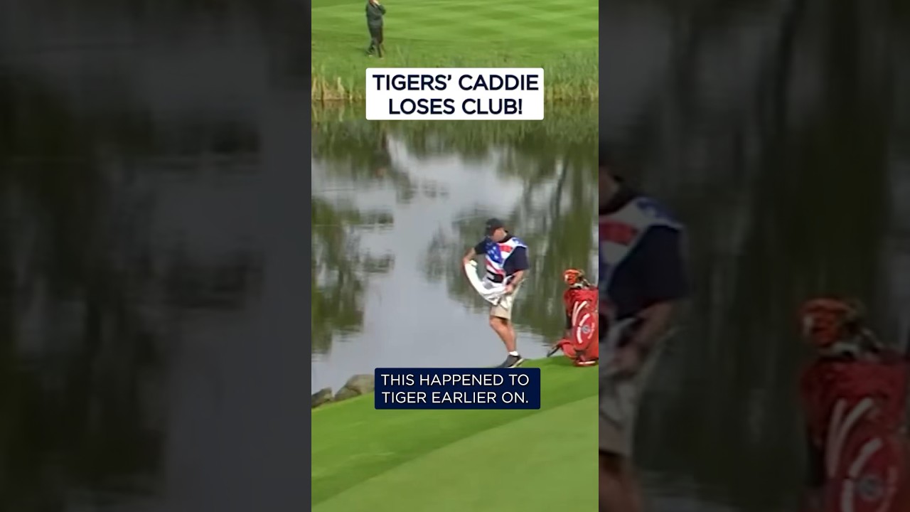 Tiger Woods' caddie LOSES club in lake! 😱