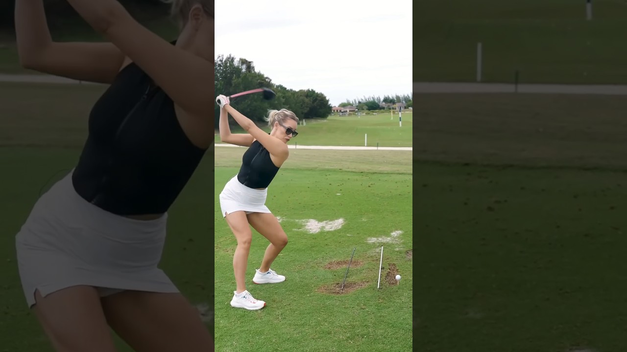 Bryson DeChambeau gives Paige Spiranac a tip to perfect her swing ⛳️ #golfshorts #golfswing