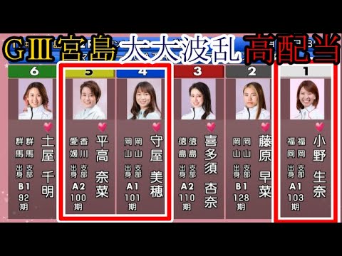 【GⅢ宮島競艇】注目三つ巴「①小野生奈④守屋美穂⑤平高奈菜」はまさかの大波乱高配当に！