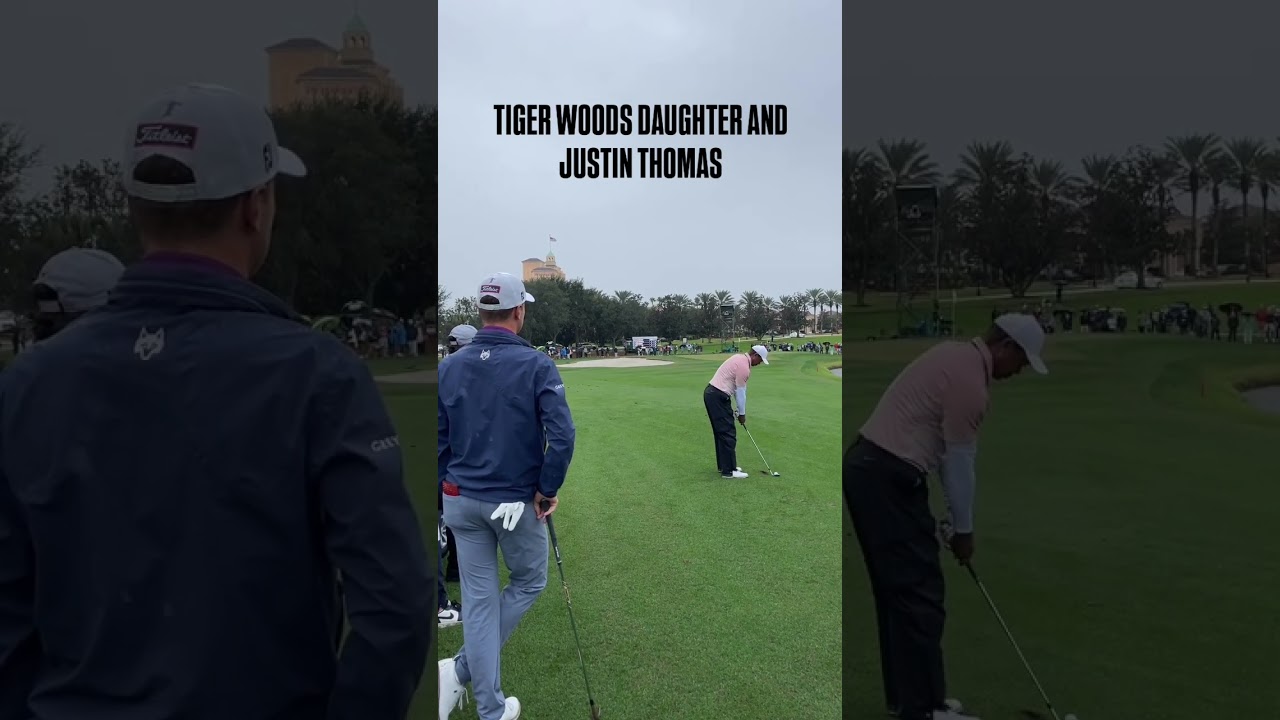 Tiger Woods' daughter and Justin Thomas watch him golf. #tigerwoods #samwoods #pgatour #golf