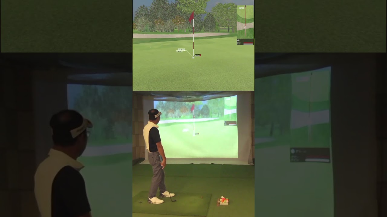 #ゴルフ #チップイン シミュレーションゴルフでアプローチ練習中にめちゃめちゃ惜しいショットが…！