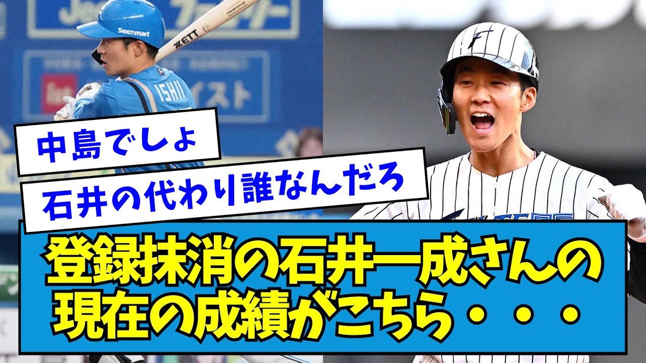 【悲報】登録抹消の石井一成さんの現在の成績がこちら・・・【なんJ反応】
