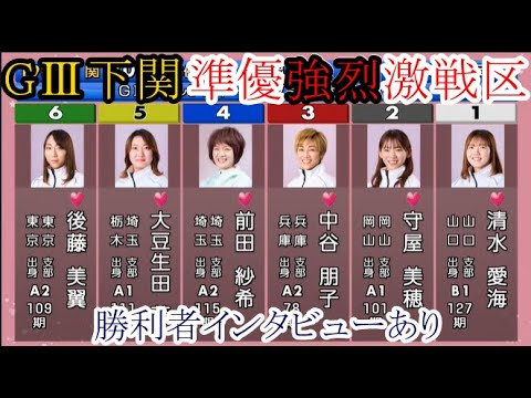 【GⅢ下関競艇】大注目「準優」①清水愛海②守屋美穂③中谷朋子④前田紗希⑤大豆生田蒼⑥後藤美翼
