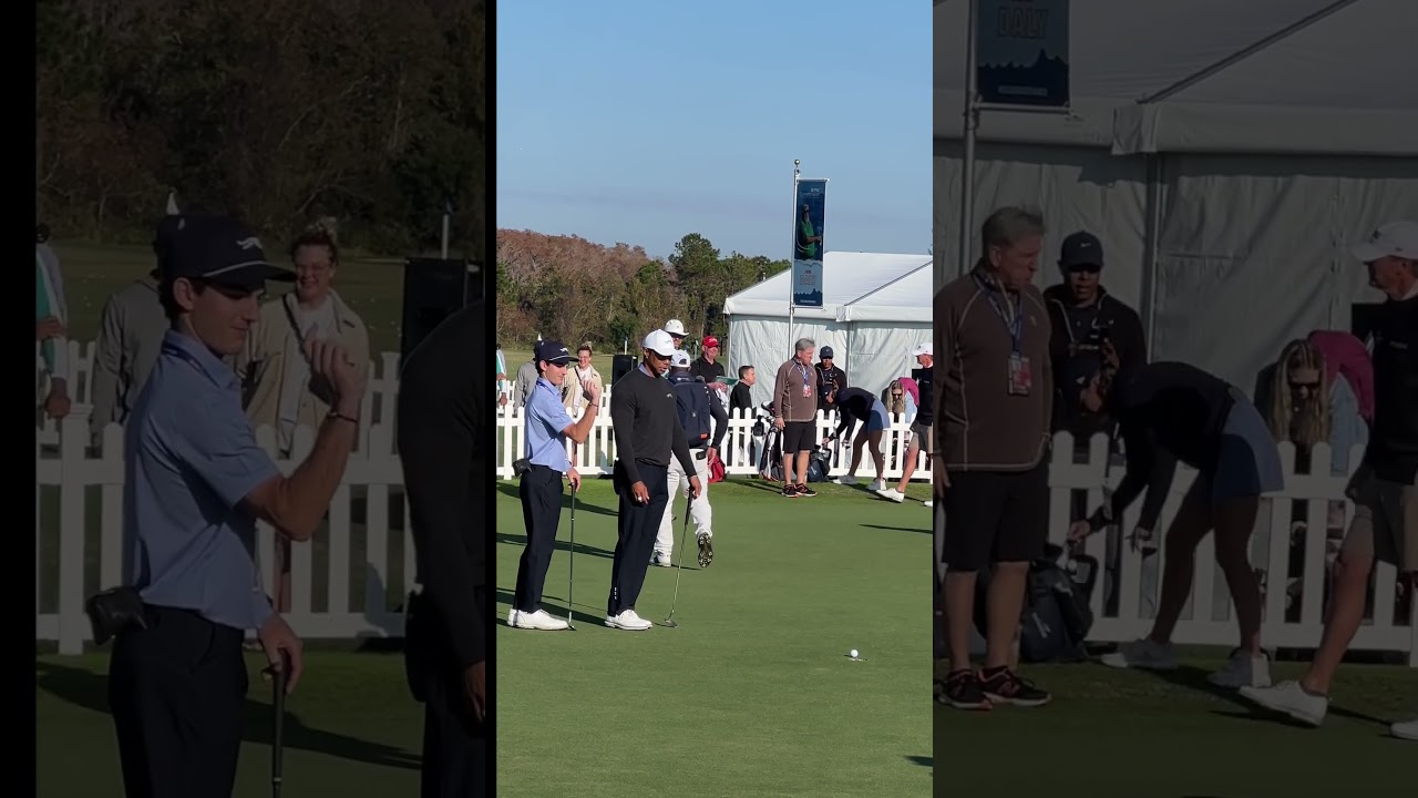 Fun game with Charlie's caddy #Tiger Woods #golf #putting