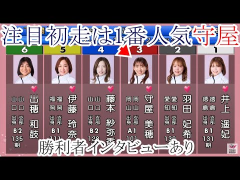 【下関競艇】注目初走は堂々の1番人気③守屋美穂VS①井上遥妃らB級5選手。(勝利者インタビューあり)