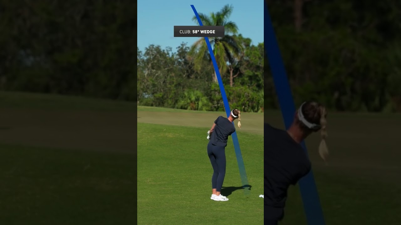 Tiger Woods hits the pin showing Nelly Korda his draw chip...