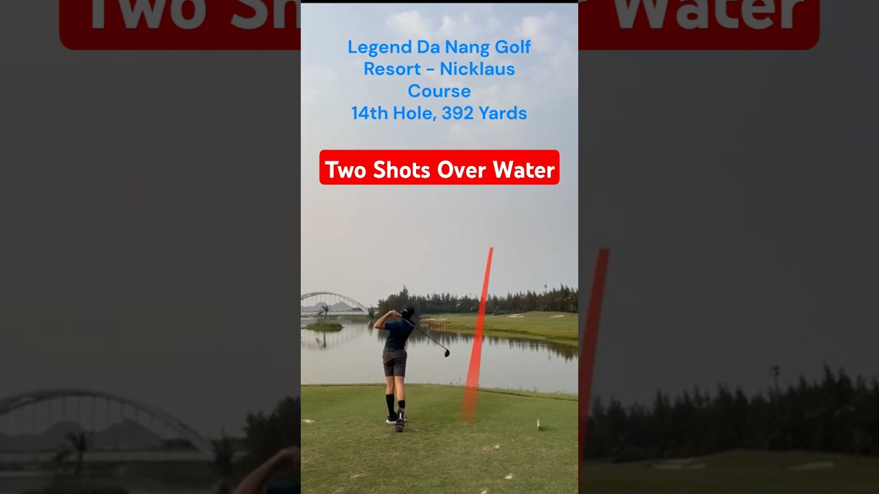 Junior Golfer Tries to Make Par - Jack Nicklaus Hard Course 400 Yards Par 4 with 2x Shots Over Water