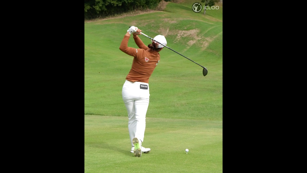 Minjee Lee checks downswing path in the pre-shot routine.