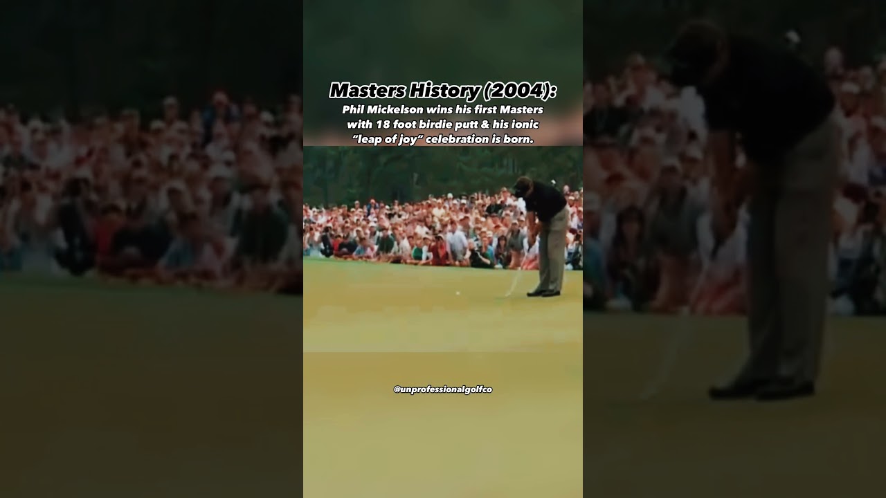 Phil Mickelson wins the 2004 Masters with his iconic leap of joy celebration. #golf #golfshorts