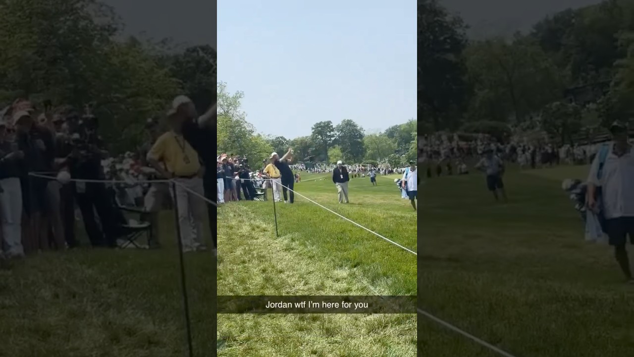 Spectator POV of Jordan Spieth almost taking them out at the Memorial 💀 (via marc_condon/X)
