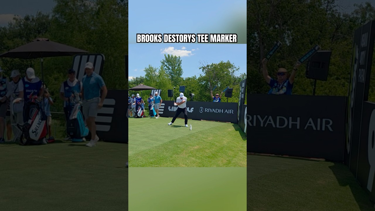 New angle of Brooks Koepka destroying LIV Golf tee marker. (via @juanchieskicks/IG)