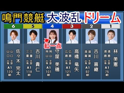 【鳴門競艇】大波乱「ドリーム」①林美憲②吉川喜継③高橋竜矢④守屋美穂⑤吉川貴仁⑥佐々木完太