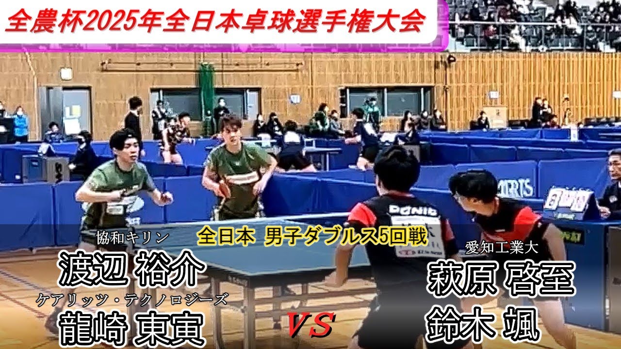 【全日本卓球2025】互いに譲らぬ大激戦！愛工大・鈴木颯/萩原啓至ペアが渡辺/龍崎ペアとの死闘制す！【龍崎東寅/渡辺裕介vs鈴木颯/萩原啓至】