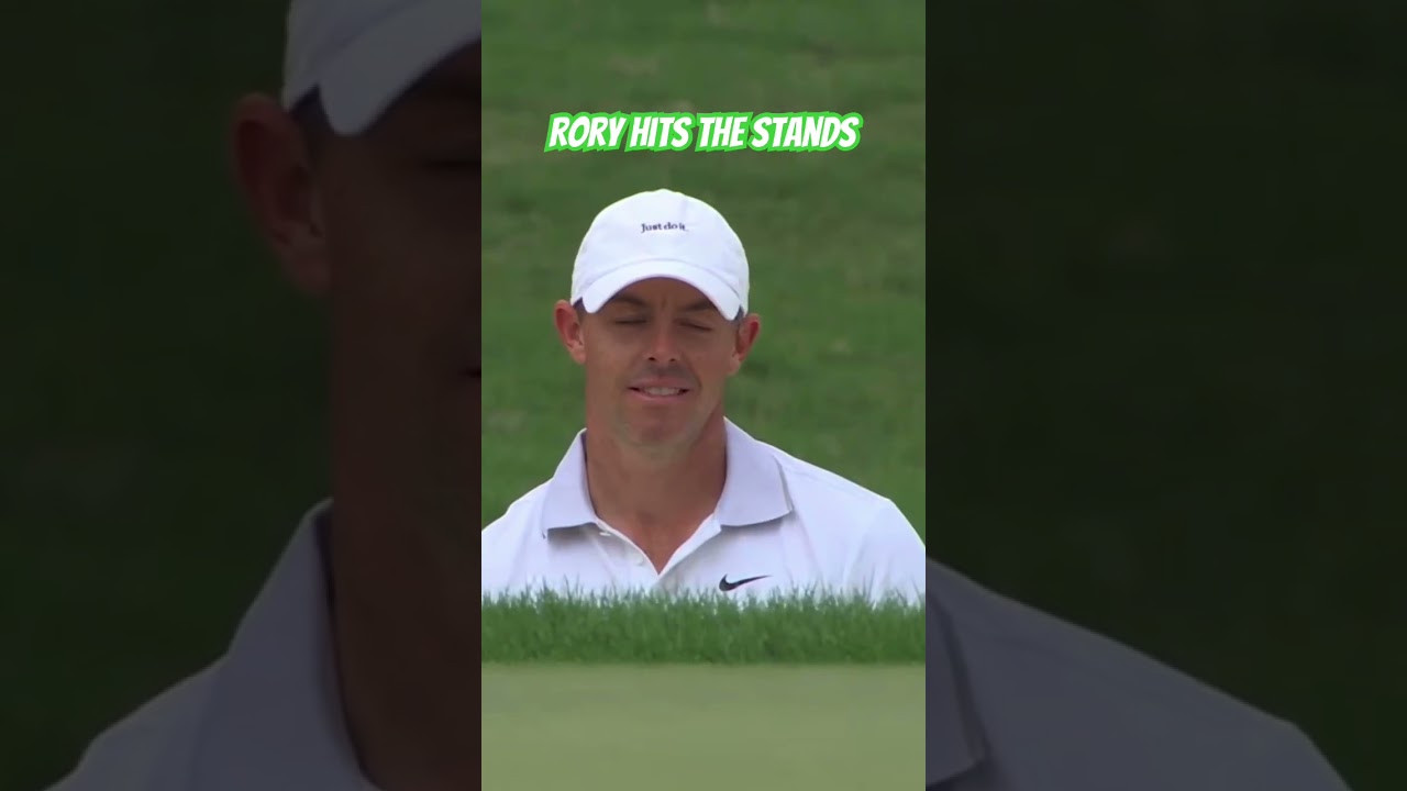 Rory McIlroy hits the stands from the bunker at the Tour Championship 2025