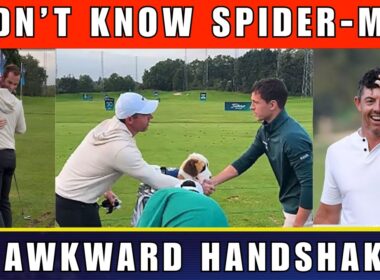 ロリー・マキロイとスパイダーマンスターのトム・ホランドとの気まずい出会いが話題に