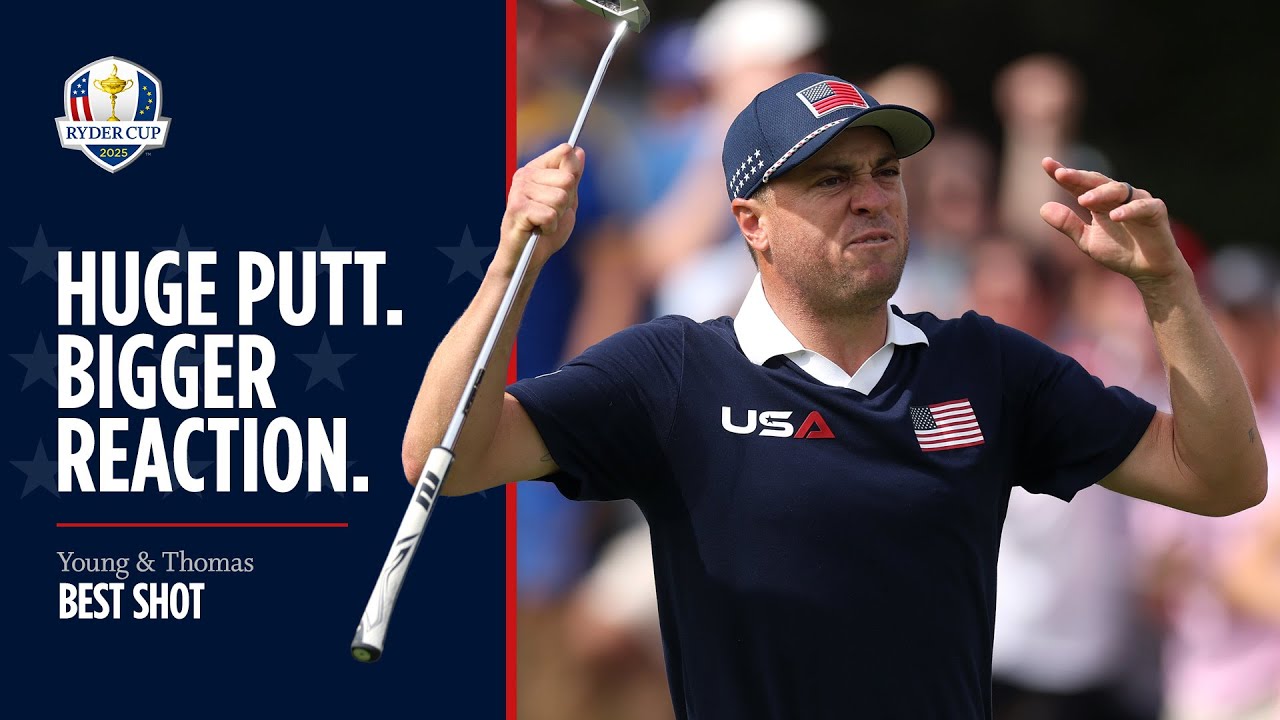 Justin Thomas Goes Crazy After Cameron Young's Putt! | 2025 Ryder Cup