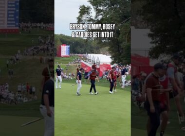 Bryson, Tommy Fleetwood, Justin Rose, and their caddies get into at The Ryder Cup (via joeywagner)