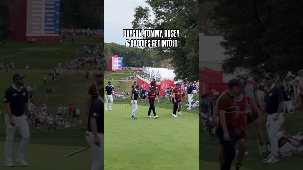 Bryson, Tommy Fleetwood, Justin Rose, and their caddies get into at The Ryder Cup (via joeywagner)