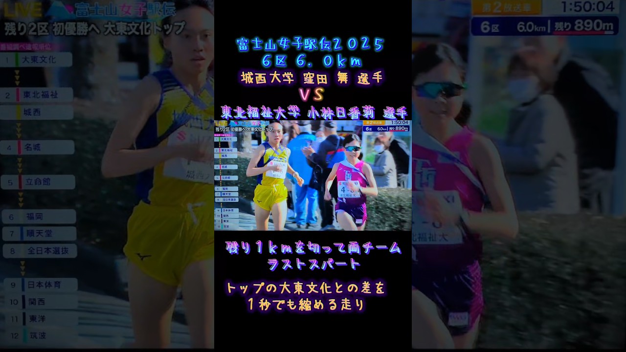 富士山女子駅伝2025 6区 城西大学窪田舞選手 東北福祉大学小林日香莉選手#富士山女子駅伝2025