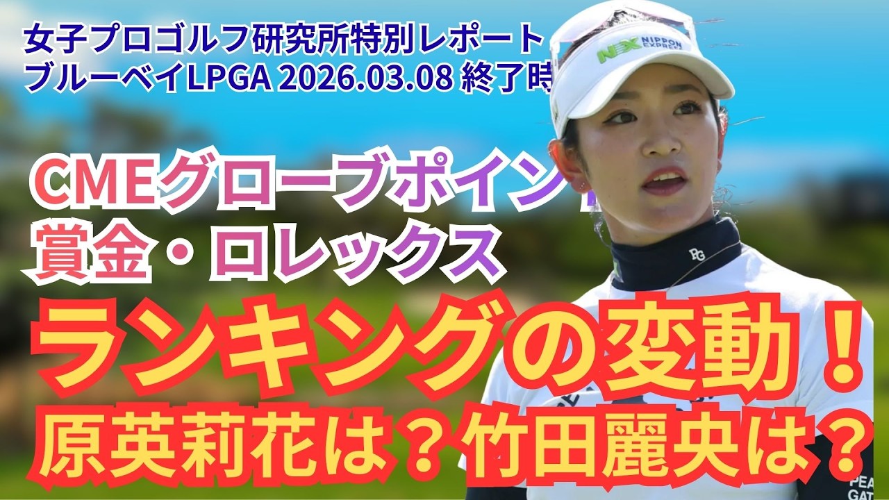 変動！アジアン・スイング終了時点での日本人選手のランキング2026年3月8日更新 #女子ゴルフ #竹田麗央 #原英莉花 #渋野日向子 #岩井千怜 #古江彩佳 #ゴルフニュース #海外女子ツアー