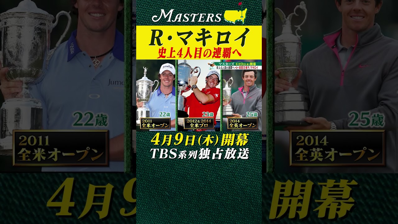 【R.マキロイ】史上4人目の連覇へ【マスターズ 4月9日開幕】