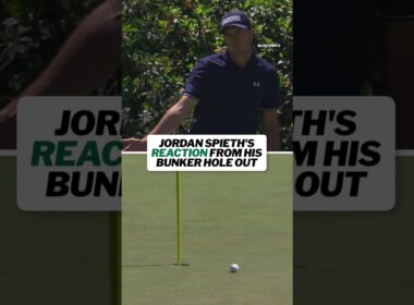 An incredible reaction from Jordan Spieth's bunker hole out #shorts #masters #golf