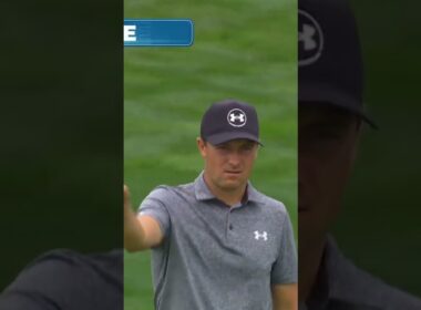Jordan Spieth drains a 66-footer for eagle at the Truist Championship.